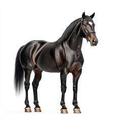 Fototapeta premium A striking black Hackney horse standing majestically, showcasing its glossy coat and strong physique, embodying grace and power.