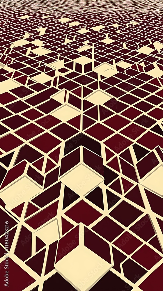 Poster beige and red cubic geometric shapes on an abstract background with modern visual composition and ar