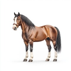 Obraz premium A stunning brown Hackney horse stands gracefully against a white background, showcasing its strong physique and elegant features.