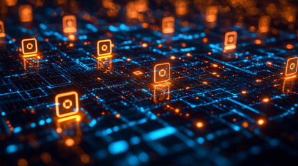 Abstract Digital Network Data Flow Showing System Security