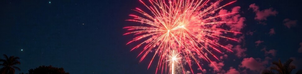Obraz premium Brilliant starburst firework explosion at night , celebration, dark