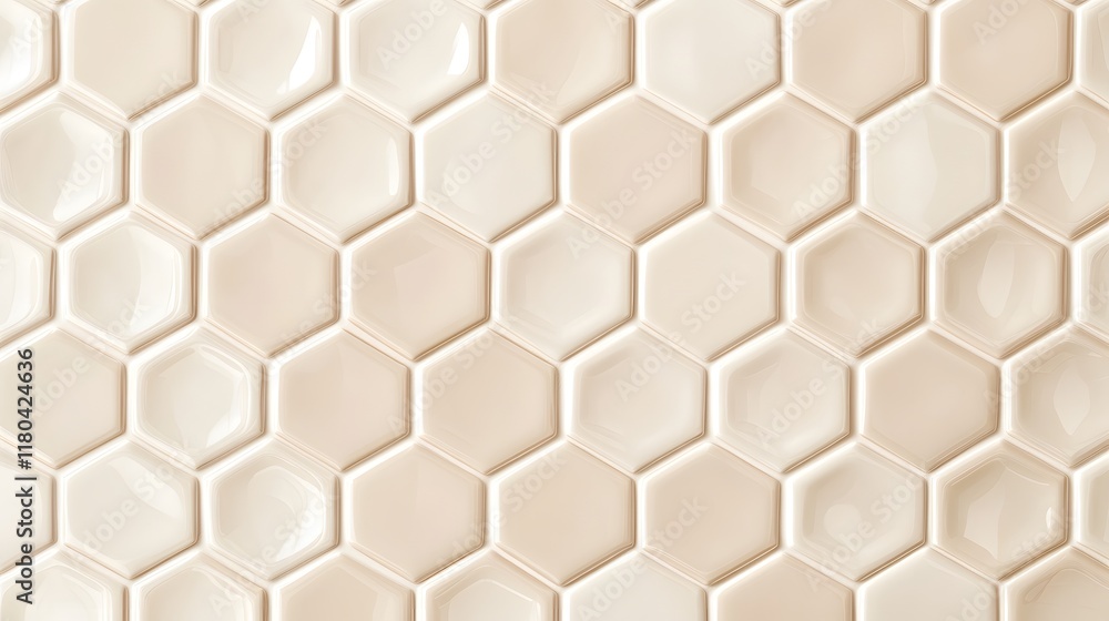 Poster beige glossy hexagonal tile pattern