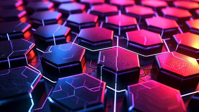 Futuristic neon hexagons background, creating a vibrant, tech-inspired ambiance, Ai Generated