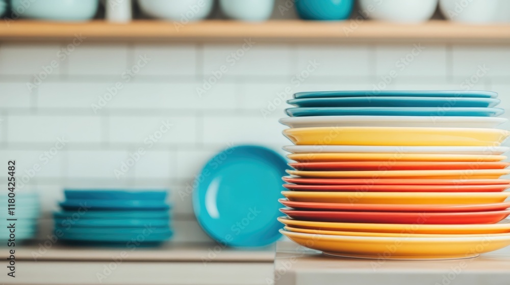 Poster neatly arranged drying dishes in a spotless minimalist kitchen gleaming tableware and cookware metic