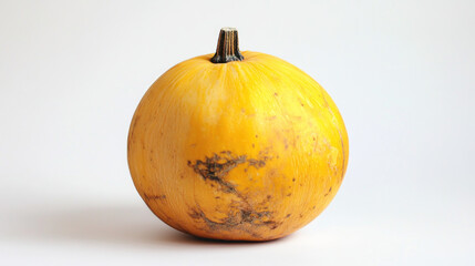 Single ripe yellow pumpkin on white background.