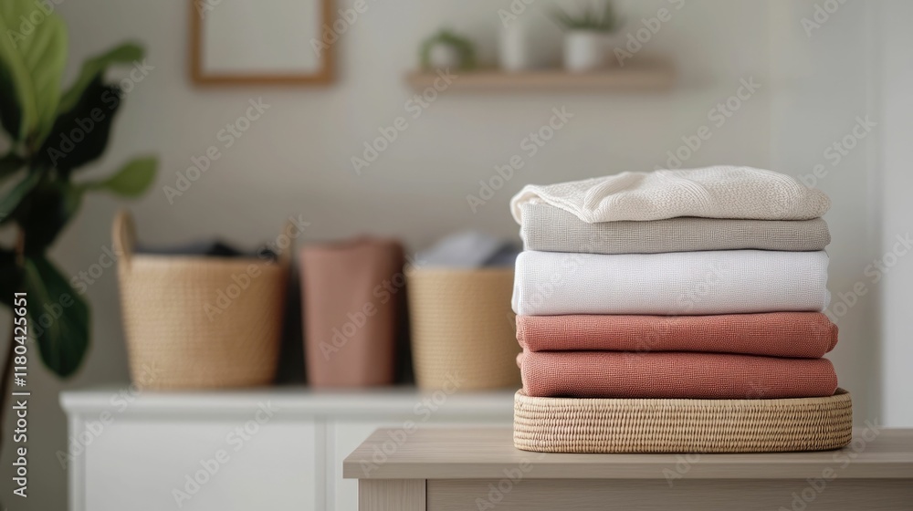Poster a tidy and well organized laundry area with neatly folded clothes stacked on shelves along with sort