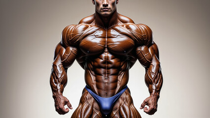 Fototapeta premium Muscular man bodybuilder posing, showing off his physique and strength.