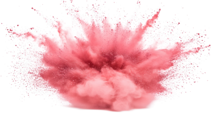 Pink color powder explosion isolated on white background