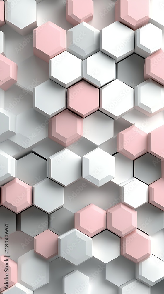 Poster gray and pink cubic geometric shapes on an abstract background with a modern and stylish design