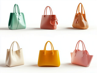 6 icônes de sac à main en 3D sur fond blanc