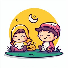Naklejka premium Happy Children Sharing Festive Treats Under Night Sky
