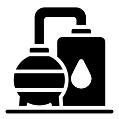 Oil refinery glyph icon depicting a complex industrial setup for processing and refining