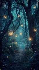 Enchanted Forest Path with Glowing Butterflies and Mystical Atmosphere