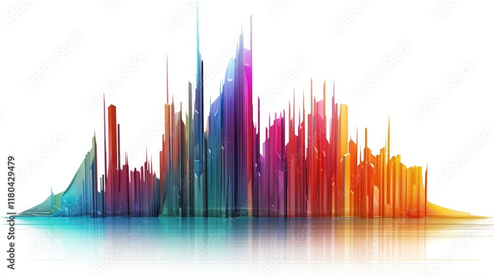 Poster vibrant sound wave visualization in bright colors and dynamic shapes