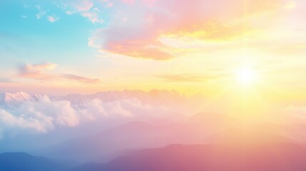 Obraz premium Breathtaking sunrise over misty mountains nature scene serene atmosphere vibrant colors