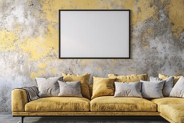 Pastel Wall with Blank Frame in Cozy Realistic Room