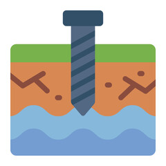 Drilling flat icon representing the process used in oil and gas extraction