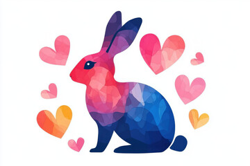 Love theme, Colorful rabbit silhouette surrounded by hearts in vibrant design