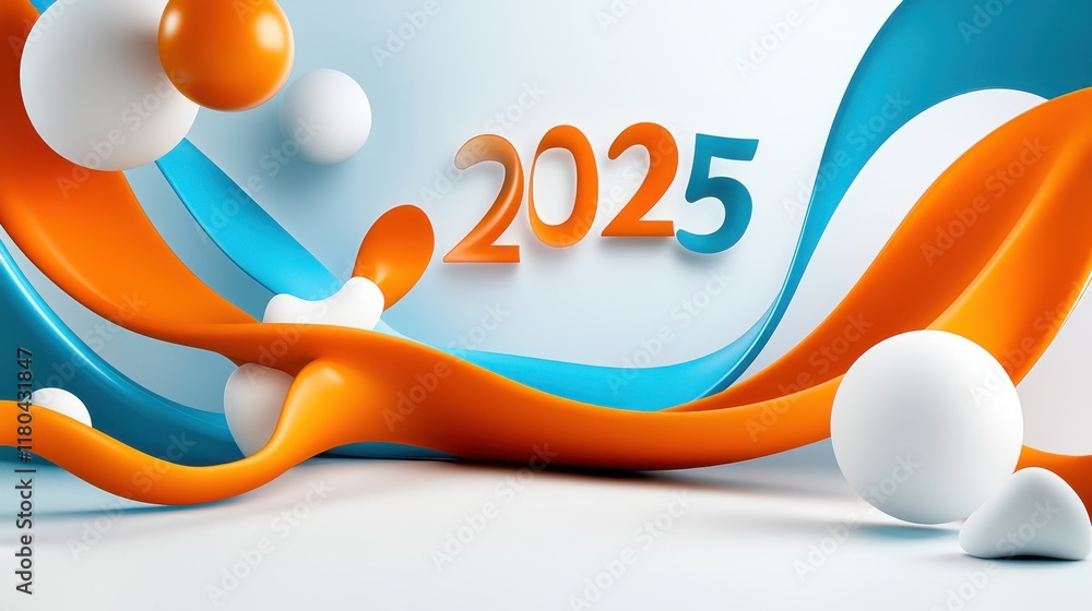 Poster Bright Abstract Composition with Colorful Waves and 2025 Number for Creative Design Projects