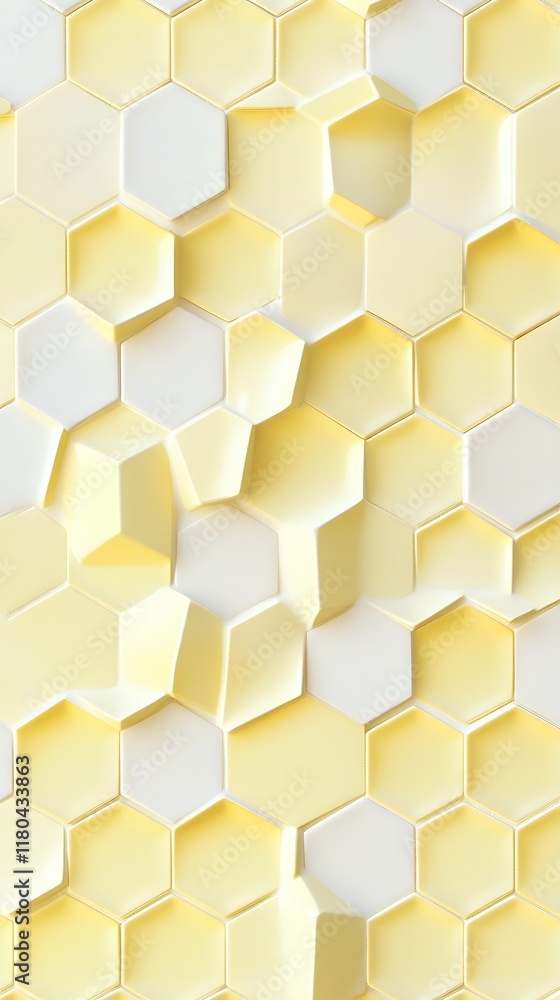 Poster abstract pattern of three-dimensional hexagons in yellow and white