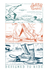 Energy in Motion: This work captures the vibrant essence of skateboarders in action, each line and stroke revealing the freedom and boldness of their movements on the wheels.