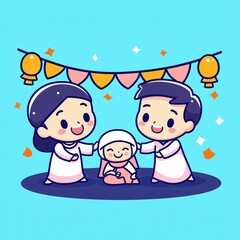 Fototapeta premium Happy Family Celebrating with Decorations and Baby