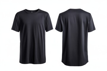 Black t-shirt front and back view on white background
