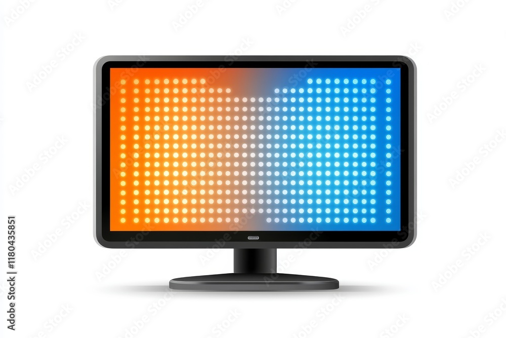 Aufkleber led monitor with blue and orange display of horizontal dot patterns on black screen