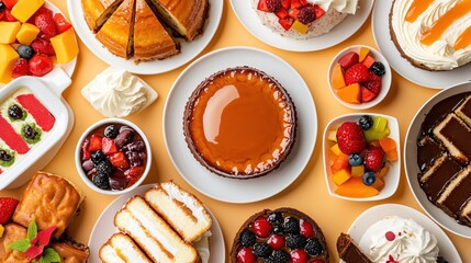 Delicious Assortment of Cakes Pastries and Fruit Desserts