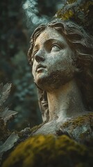 Fototapeta premium Detailed Stone Statue of a Woman Surrounded by Nature's Beauty