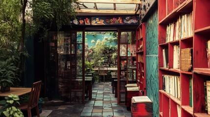Fototapeta premium Hidden Bookshop Oasis: A Serene Literary Escape
