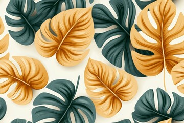 Colorful leafy pattern with green and yellow leaves