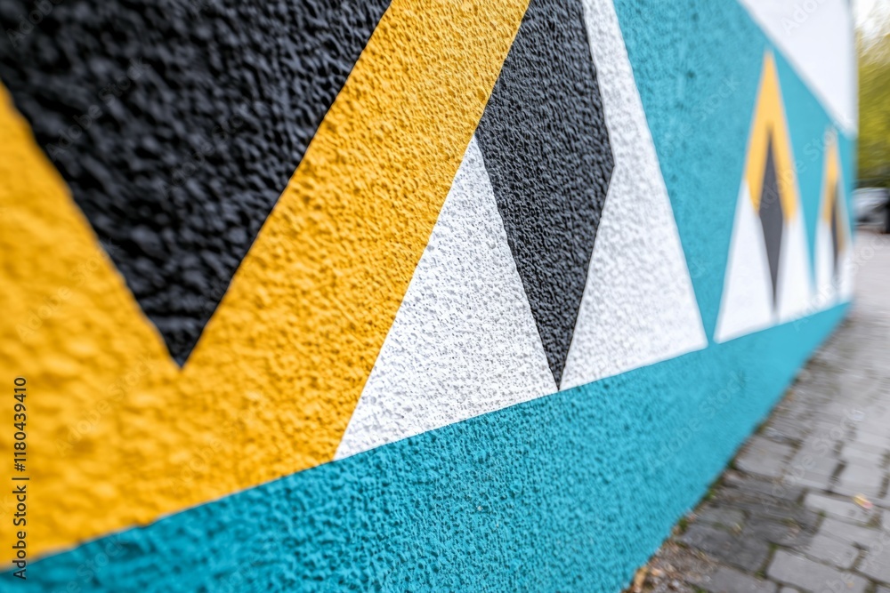 Poster wall with a colorful design of triangles and squares