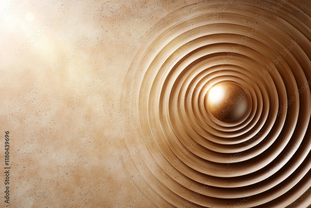Poster round object with a gold color is placed in the center of a tan background