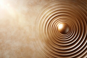 Fototapeta premium Round object with a gold color is placed in the center of a tan background