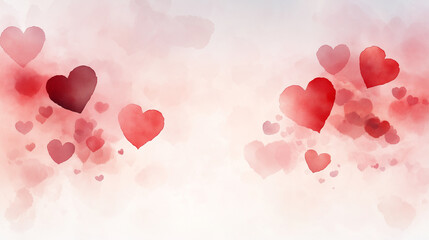 Romantic watercolor hearts in shades of red create warm, loving atmosphere. Perfect for Valentine Day or love themed designs.