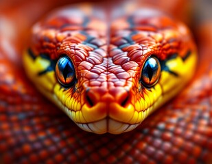 Fototapeta premium Fiery Serpent: Close-Up of a Vibrant Red and Yellow Snake
