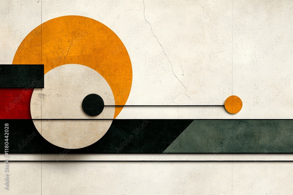 Poster painting of a circle and a square with a line in between