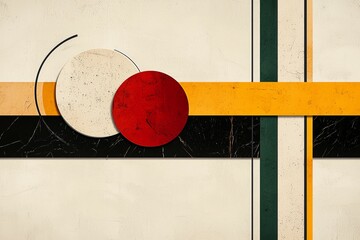 Painting of two circles and a line with a red circle in the middle