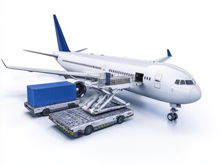 Airplane loading cargo at airport aviation logistics transport industrial setting ground-level view supply chain