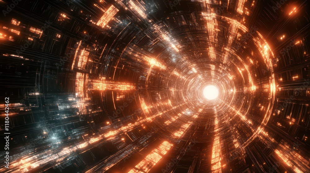 Poster dynamic energy pulse futuristic tunnel digital art sci-fi environment abstract perspective motion il
