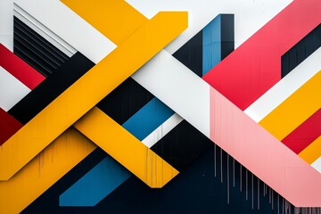 Obraz premium Colorful abstract painting with yellow, blue, and red stripes
