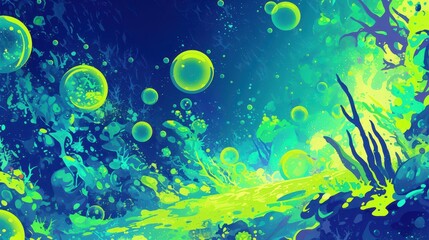 Abstract Underwater Scene With Bubbles and Flora