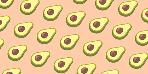 Avocado seamless pattern for print, fabric and organic, vegan, raw products packaging. Texture for eco and healthy food