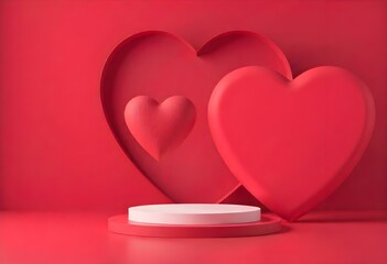 Red hearts embracing a white podium for valentine's day display