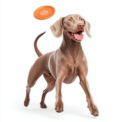 Fototapeta premium Playful dog catching frisbee in mid-air, joyful pet action shot