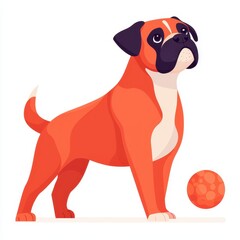 Fototapeta premium Playful Dog Standing Next to a Bright Orange Ball Toy