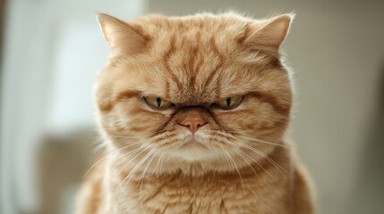 Grumpy ginger cat with intense stare.