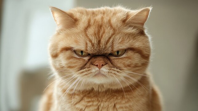 Grumpy ginger cat with intense stare. - Powered by Adobe