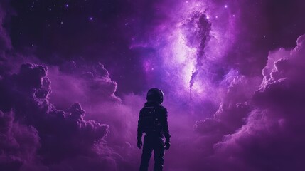 Obraz premium Astronaut Gazing at a Purple Nebula in Space